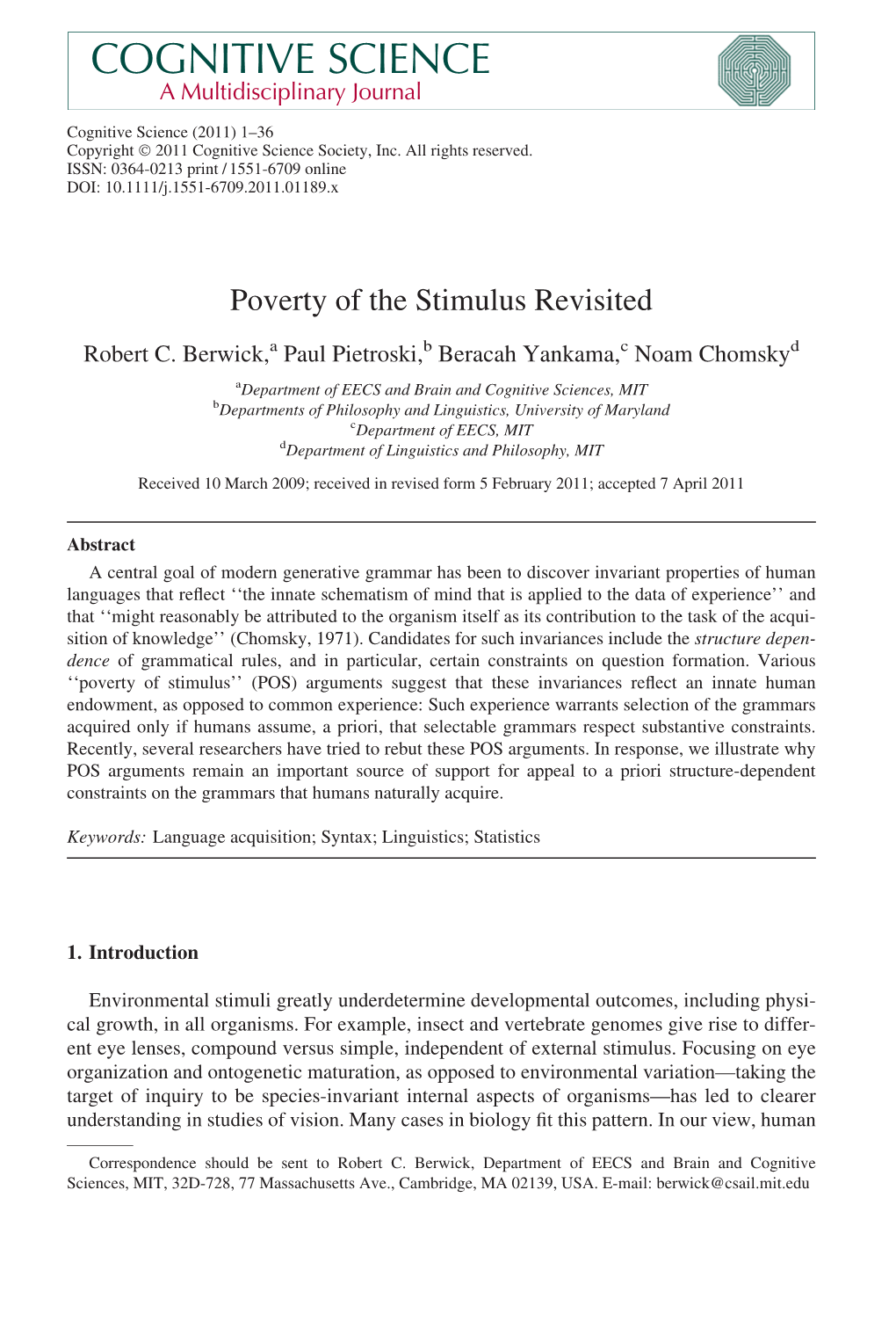 Poverty of the Stimulus Revisited