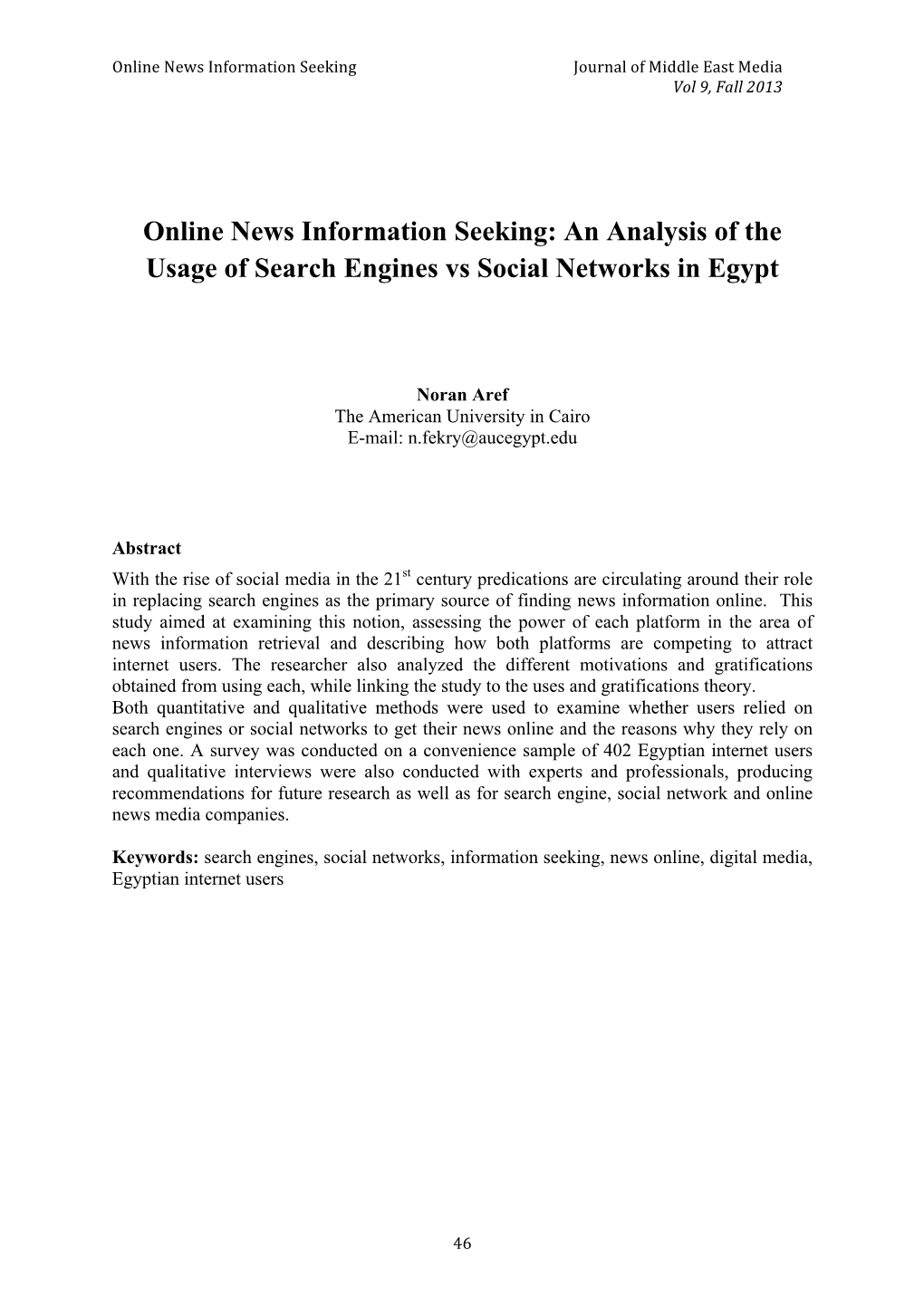 An Analysis of the Usage of Search Engines Vs Social Networks in Egypt