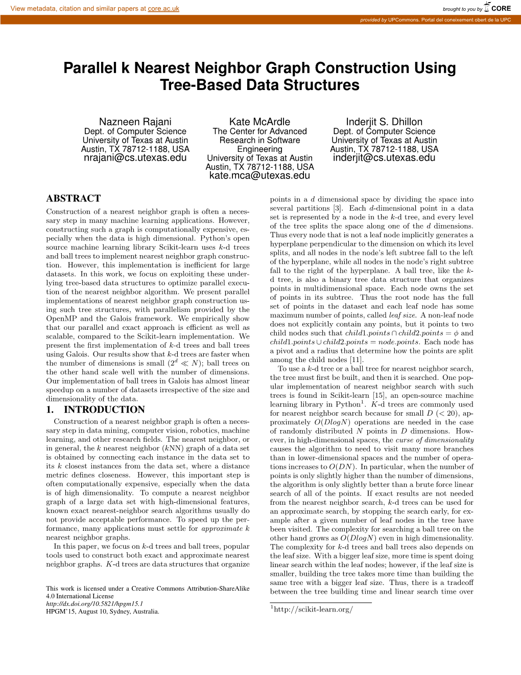 Parallel K Nearest Neighbor Graph Construction Using Tree-Based Data Structures