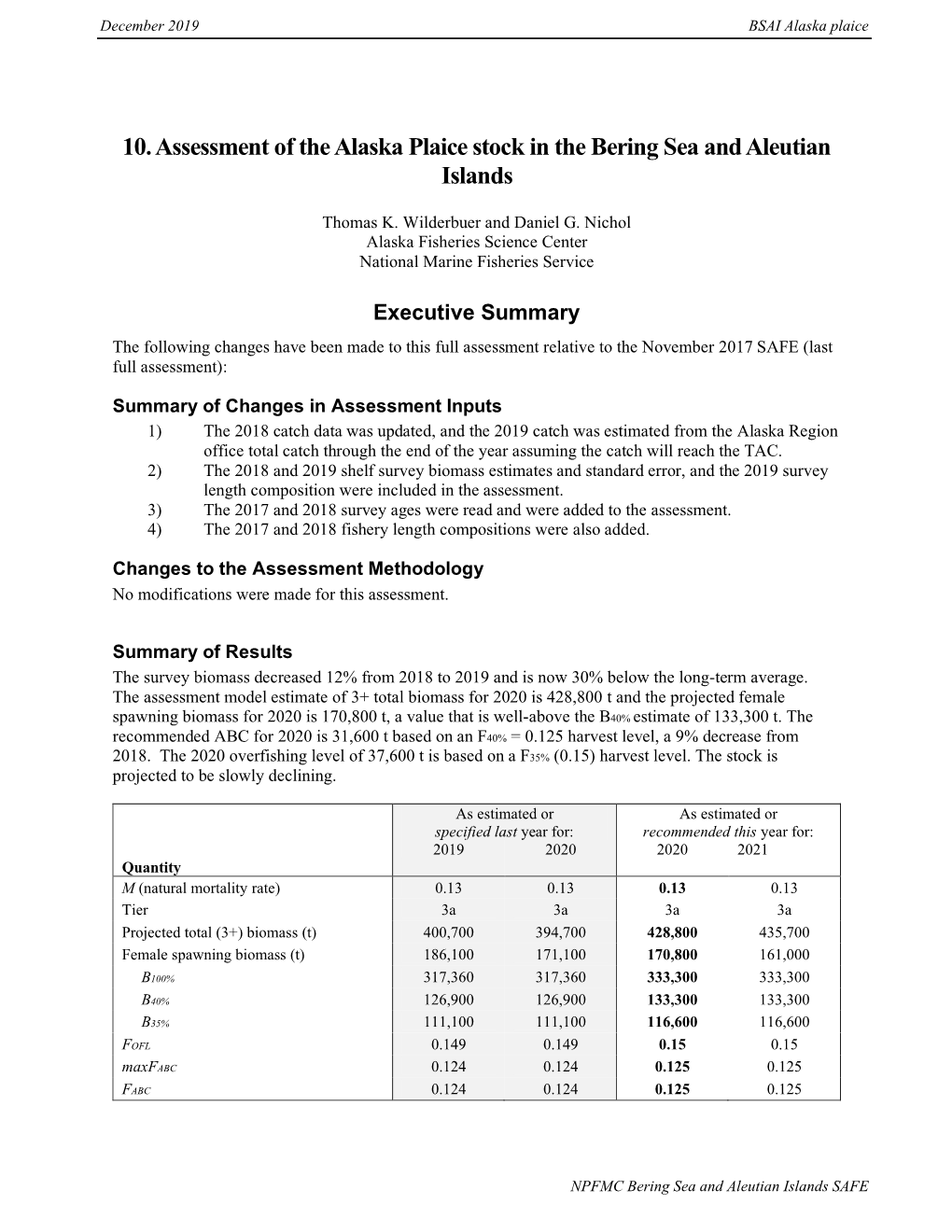 Assessment of the Alaska Plaice Stock in the Bering Sea and Aleutian Islands