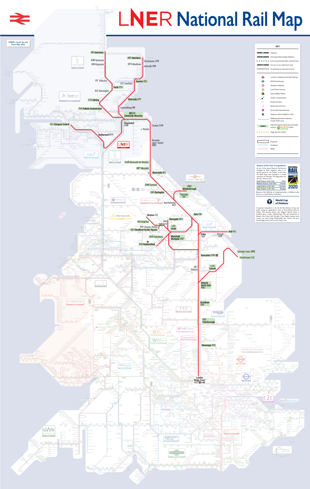 Map of LNER's Route by and from May 2022