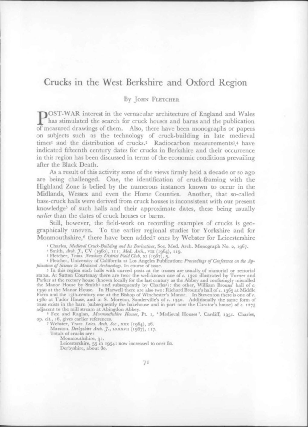 Crucks in the West Berkshire and Oxford Region