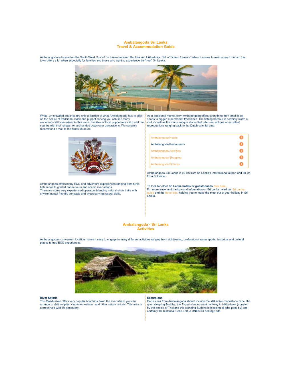 Ambalangoda Sri Lanka Travel & Accommodation Guide