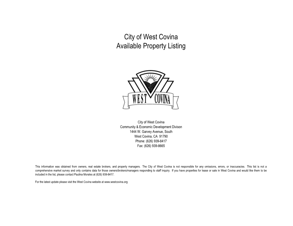 City of West Covina Available Property Listing