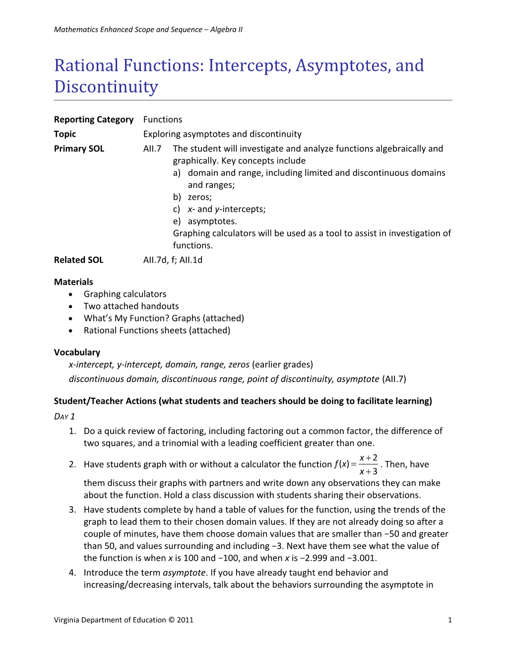 Mathematics Enhanced Scope and Sequence Algebra II