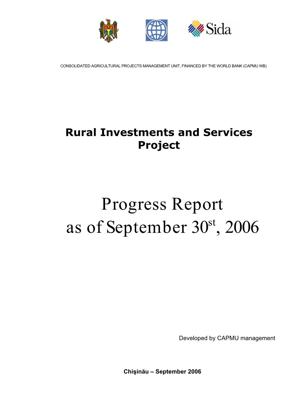 Progress Report As of September 30St, 2006