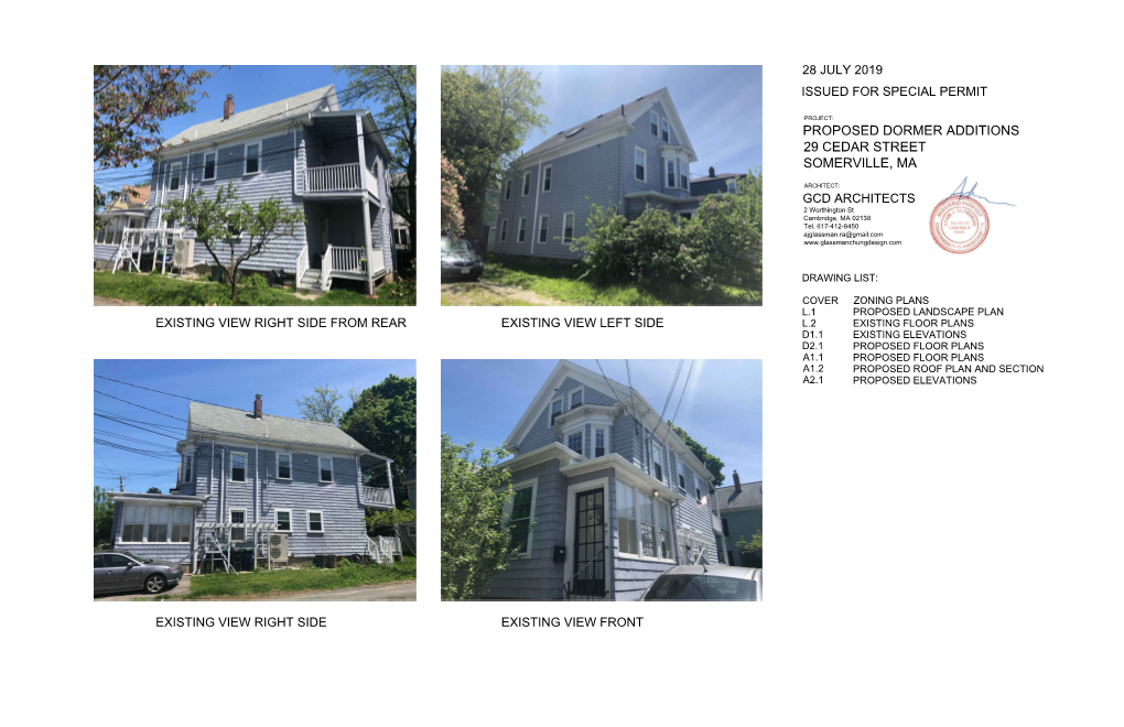 Proposed Dormer Additions 29 Cedar Street Somerville, Ma