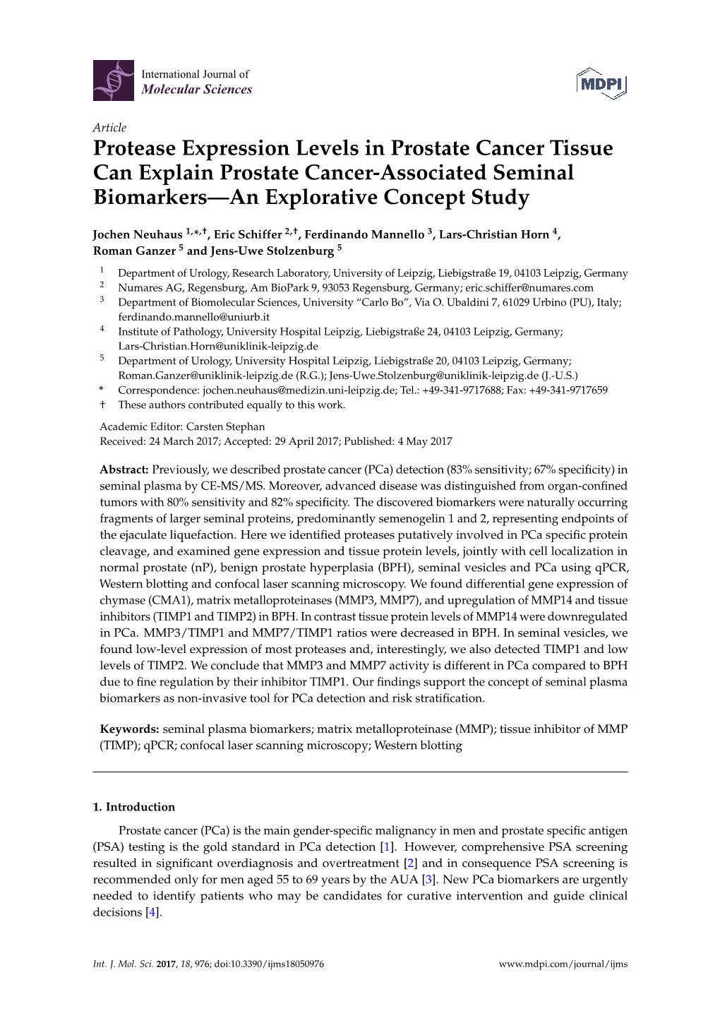 Protease Expression Levels in Prostate Cancer Tissue Can Explain Prostate Cancer-Associated Seminal Biomarkers—An Explorative Concept Study