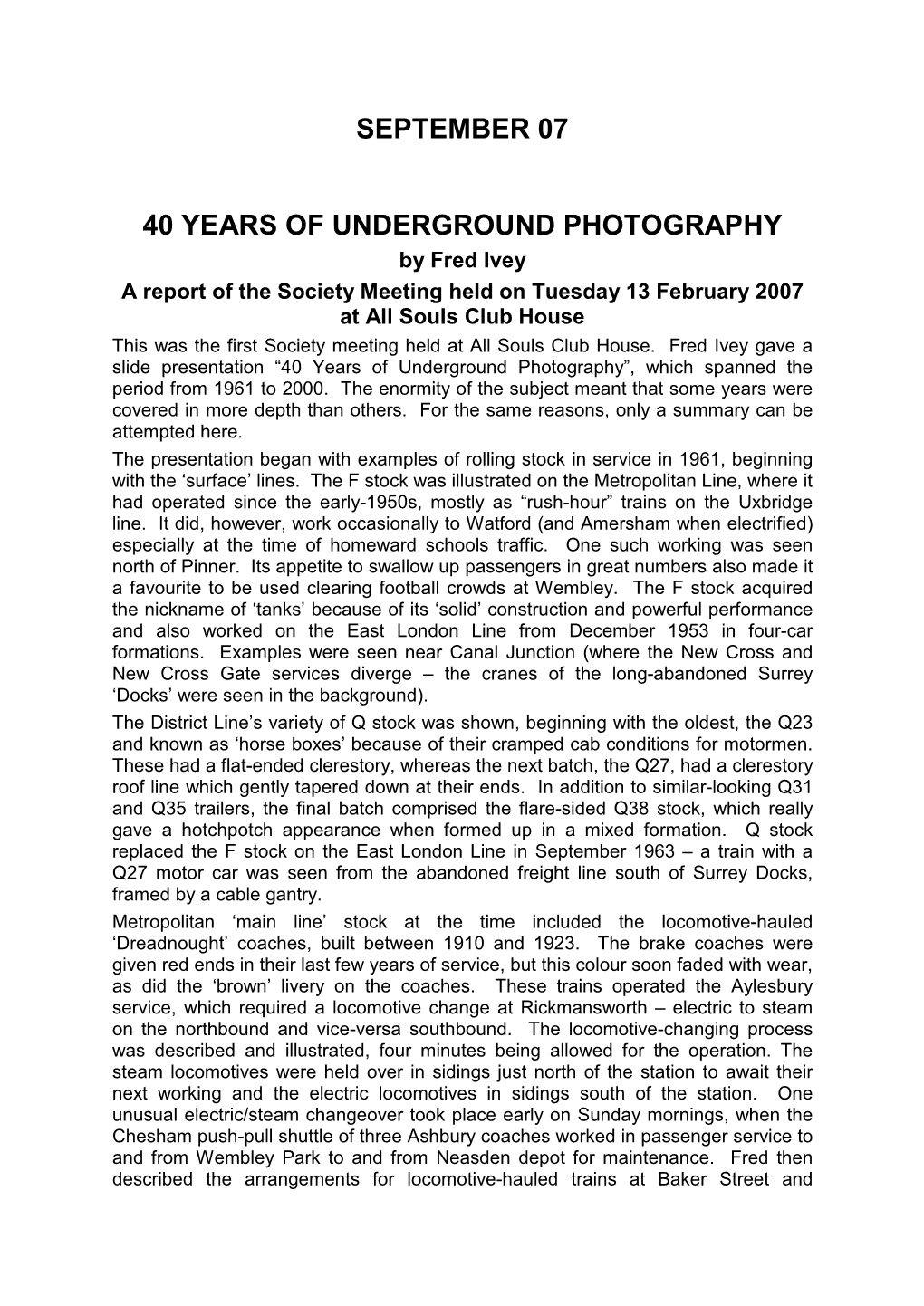 September 07 40 Years of Underground Photography