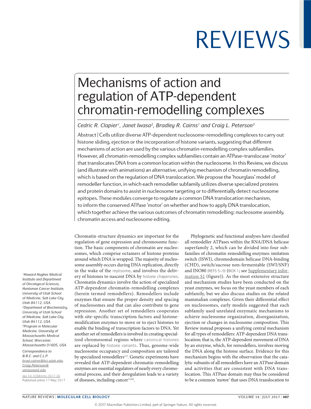 Mechanisms of Action and Regulation of ATP-Dependent Chromatin-Remodelling Complexes