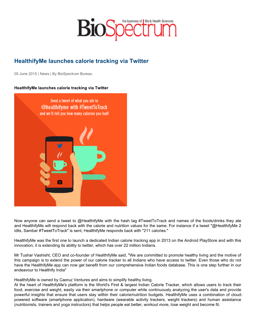 Healthifyme Launches Calorie Tracking Via Twitter