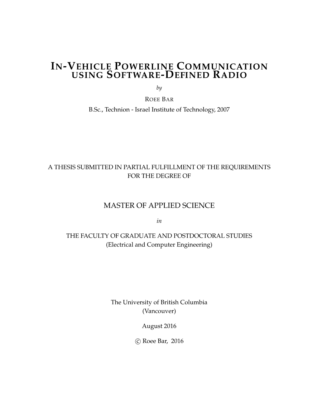 IN-VEHICLE POWERLINE COMMUNICATION USING SOFTWARE-DEFINED RADIO By