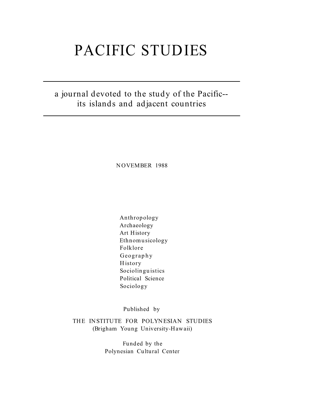 Vol. 12 No. 1 Pacific Studies