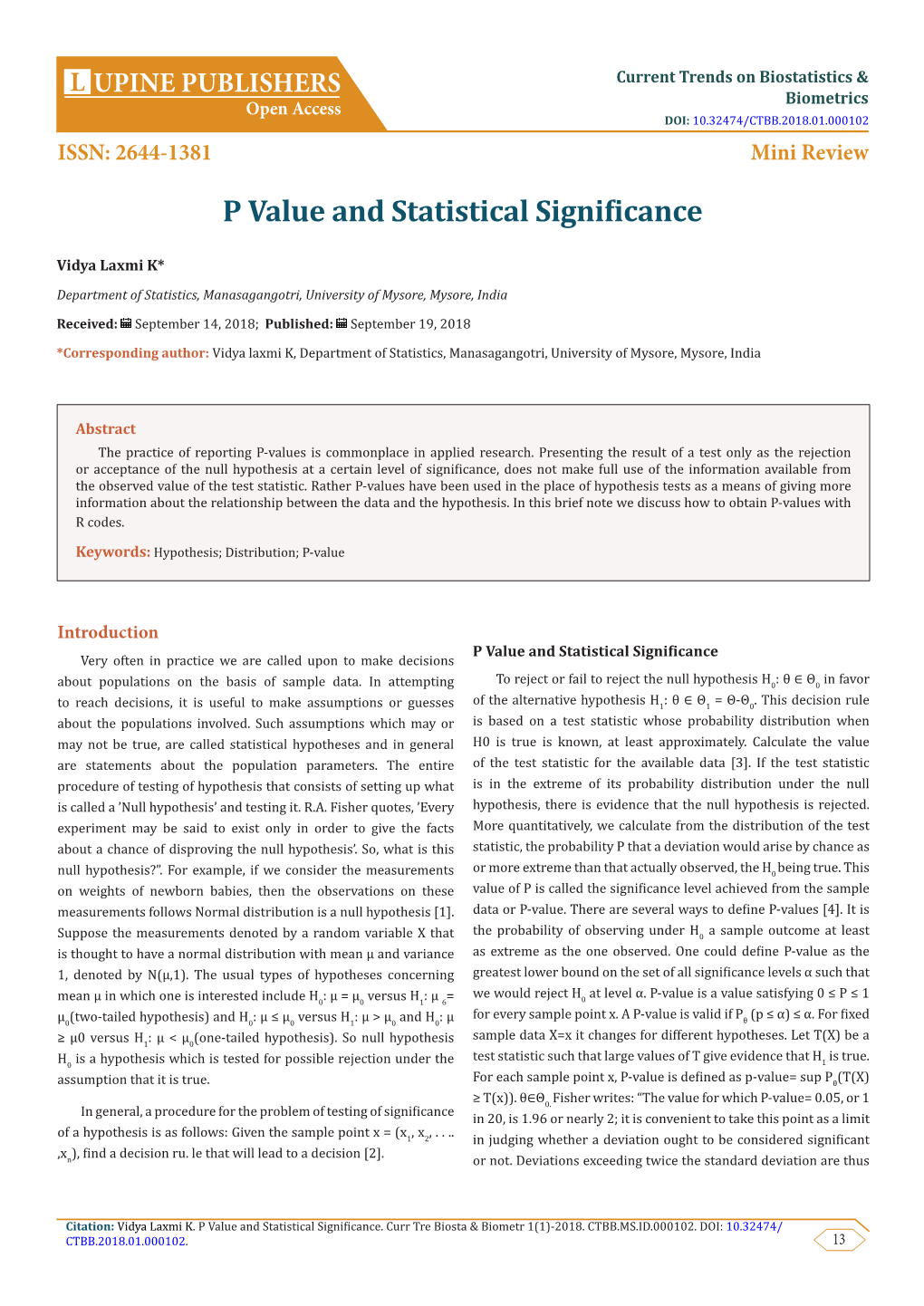 P Value and Statistical Significance