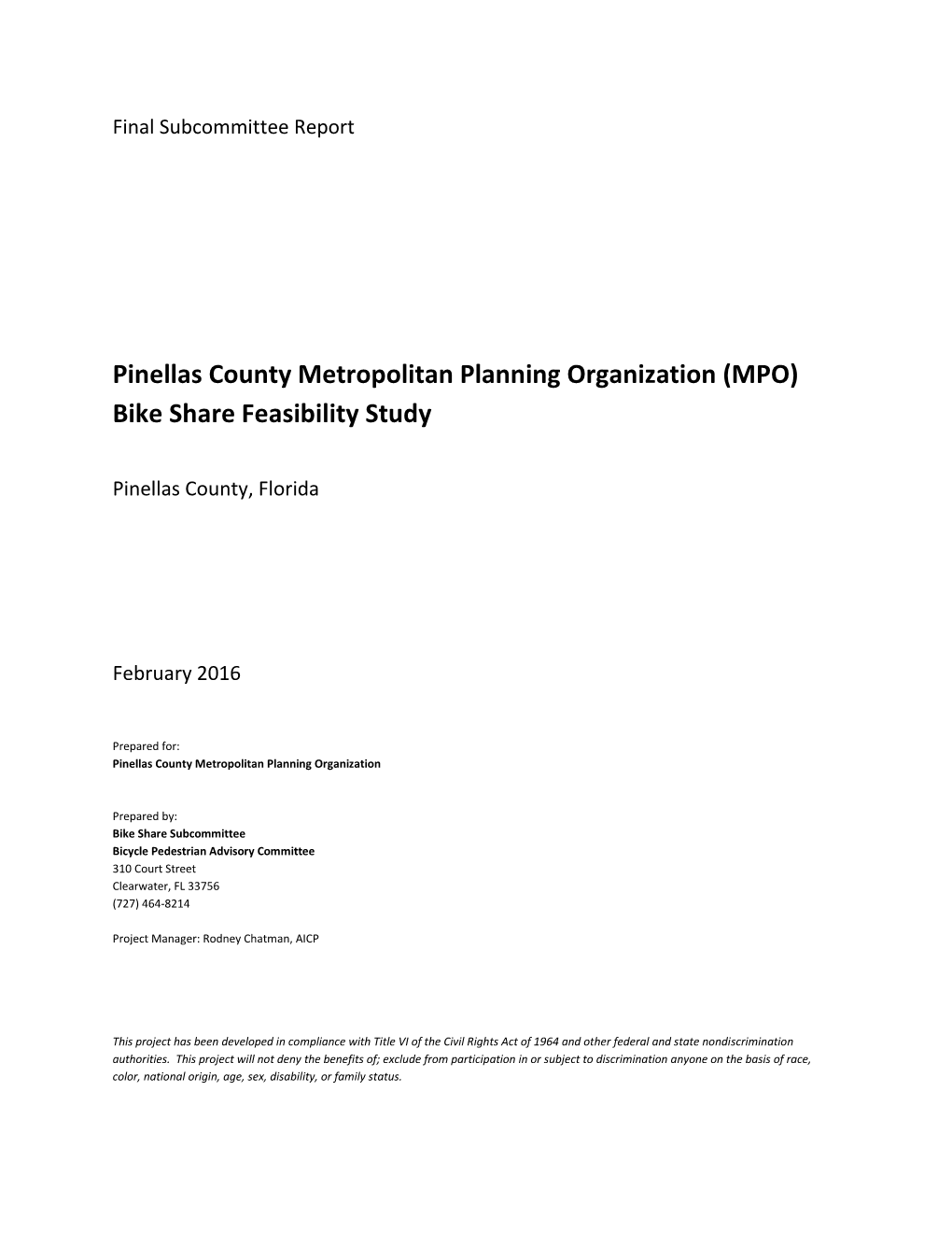 Pinellas County MPO Bike Share Feasibility Study | 2