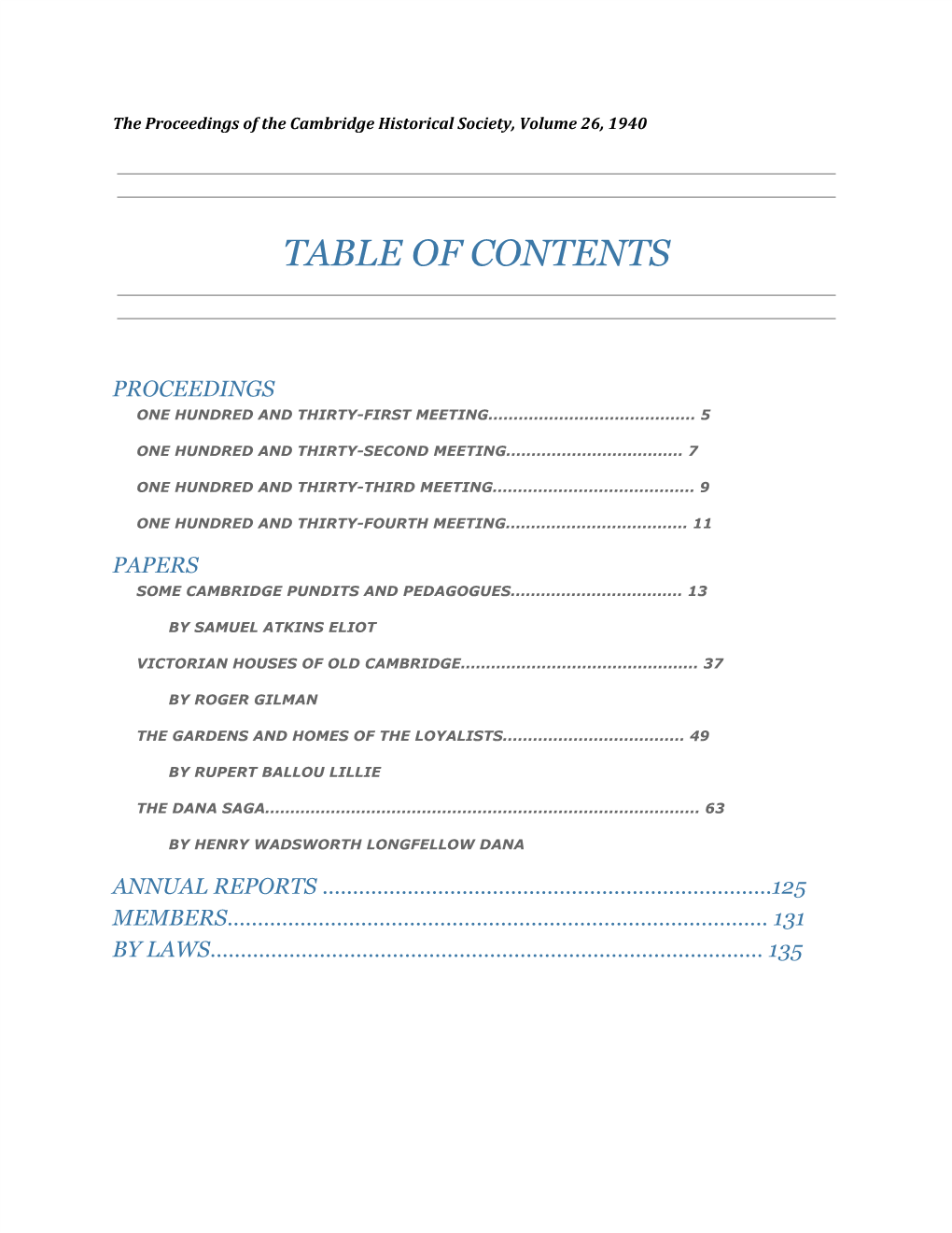 Table of Contents