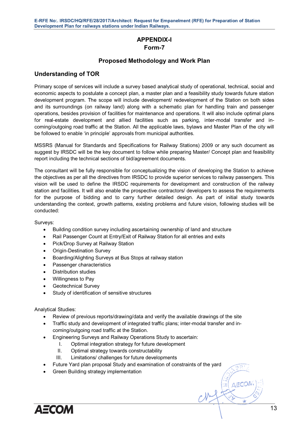 APPENDIX-I Form-7 Proposed Methodology and Work Plan