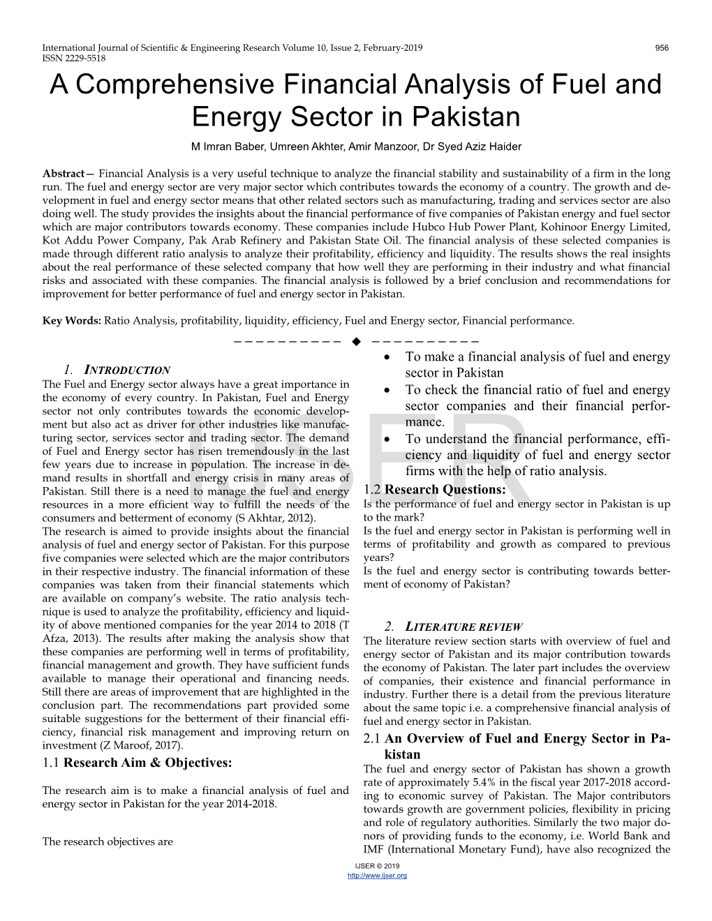 A Comprehensive Financial Analysis of Fuel and Energy Sector in Pakistan M Imran Baber, Umreen Akhter, Amir Manzoor, Dr Syed Aziz Haider