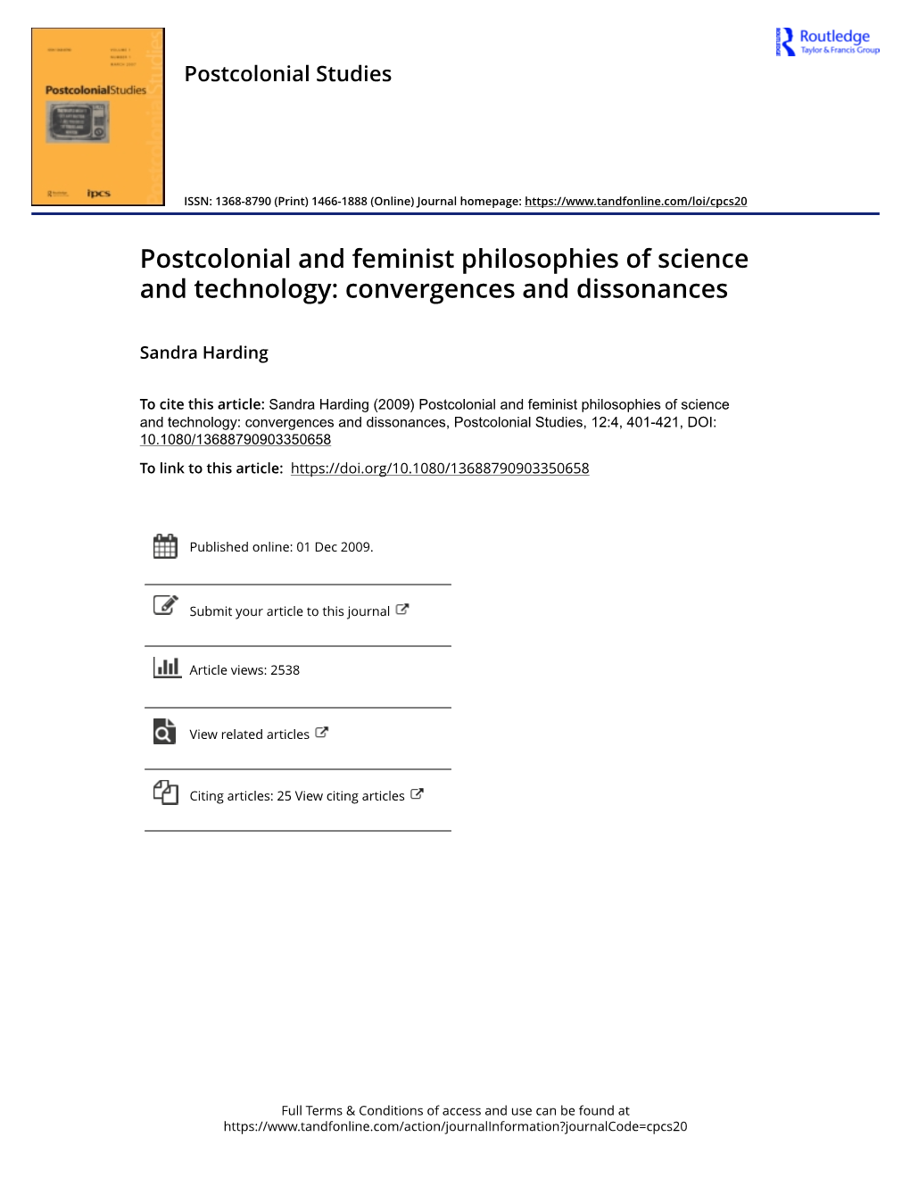 Postcolonial and Feminist Philosophies of Science and Technology: Convergences and Dissonances