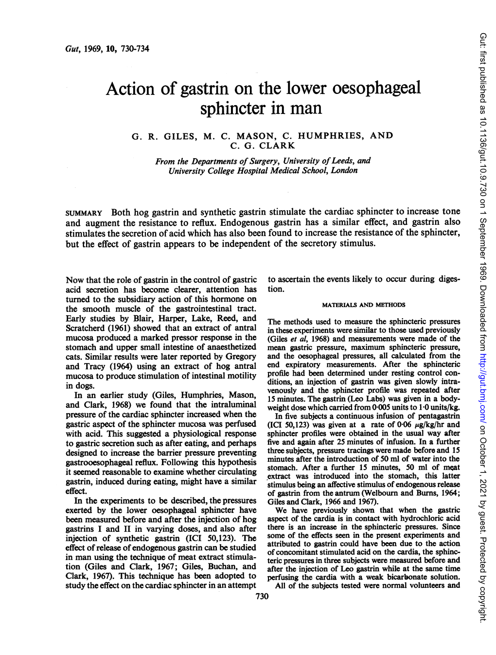 Action of Gastrin on the Lower Oesophageal Sphincter in Man