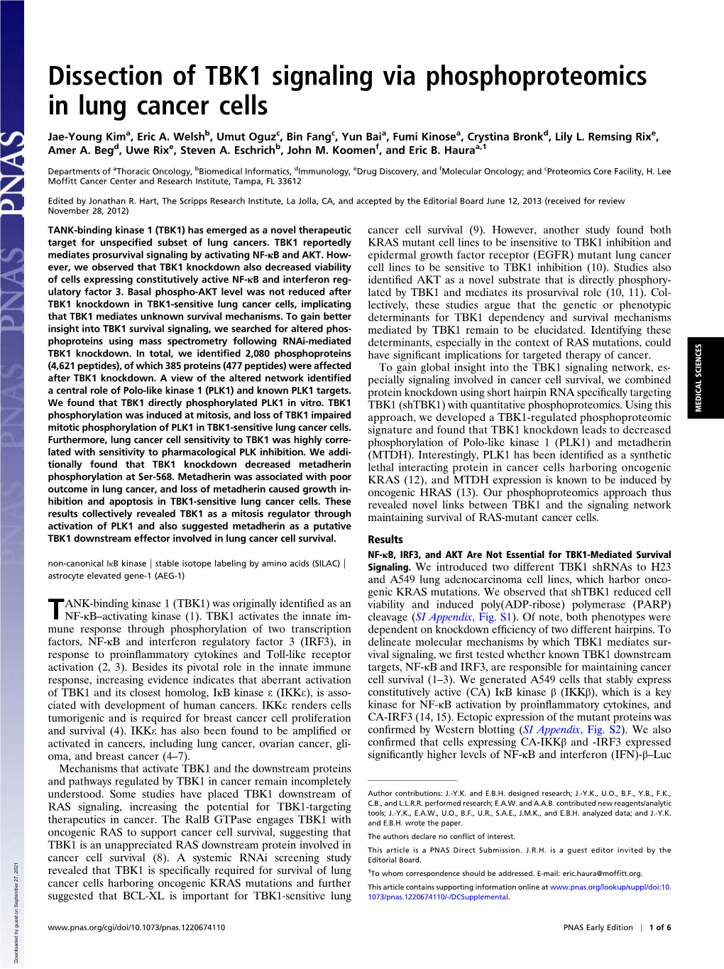 Dissection of TBK1 Signaling Via Phosphoproteomics in Lung Cancer Cells