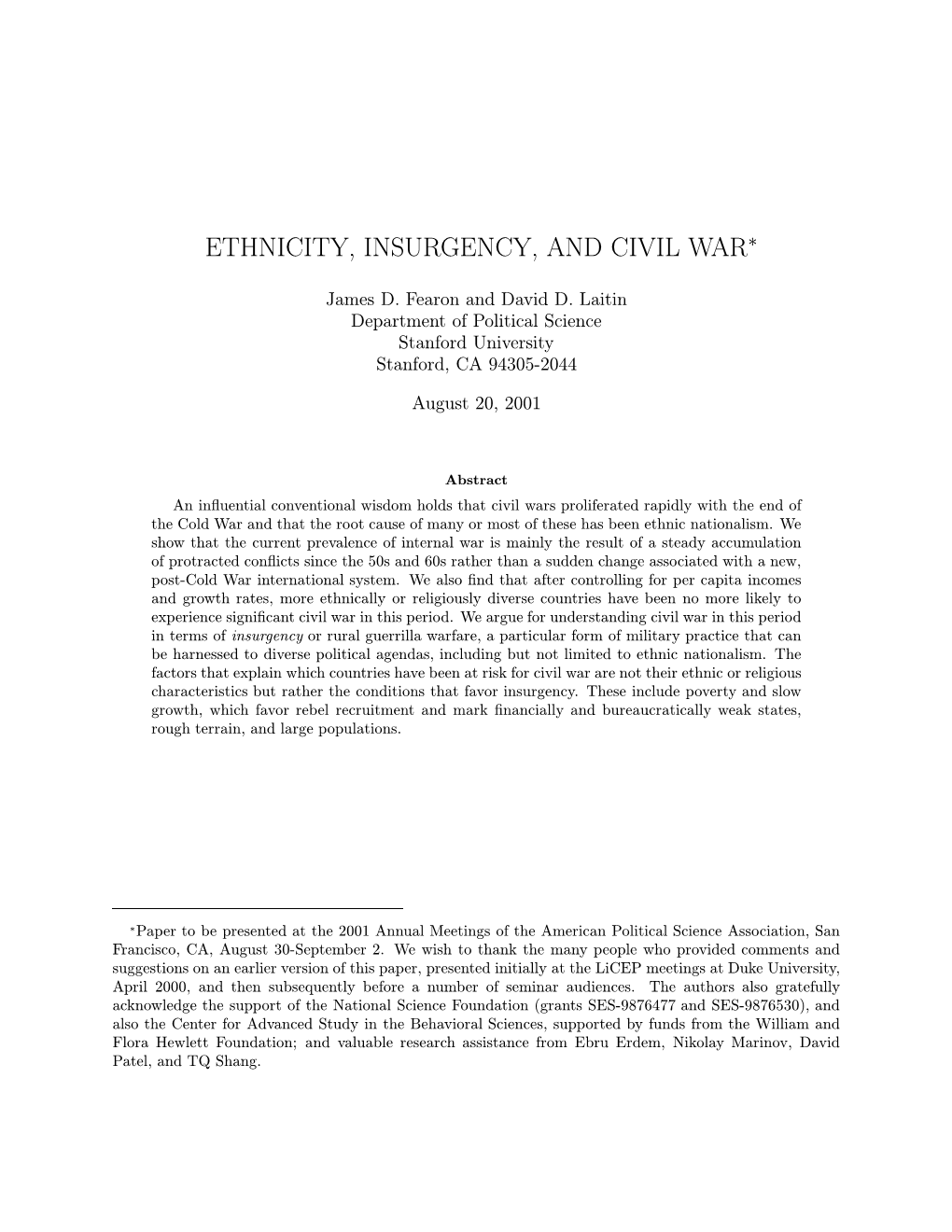 Ethnicity, Insurgency, and Civil War∗