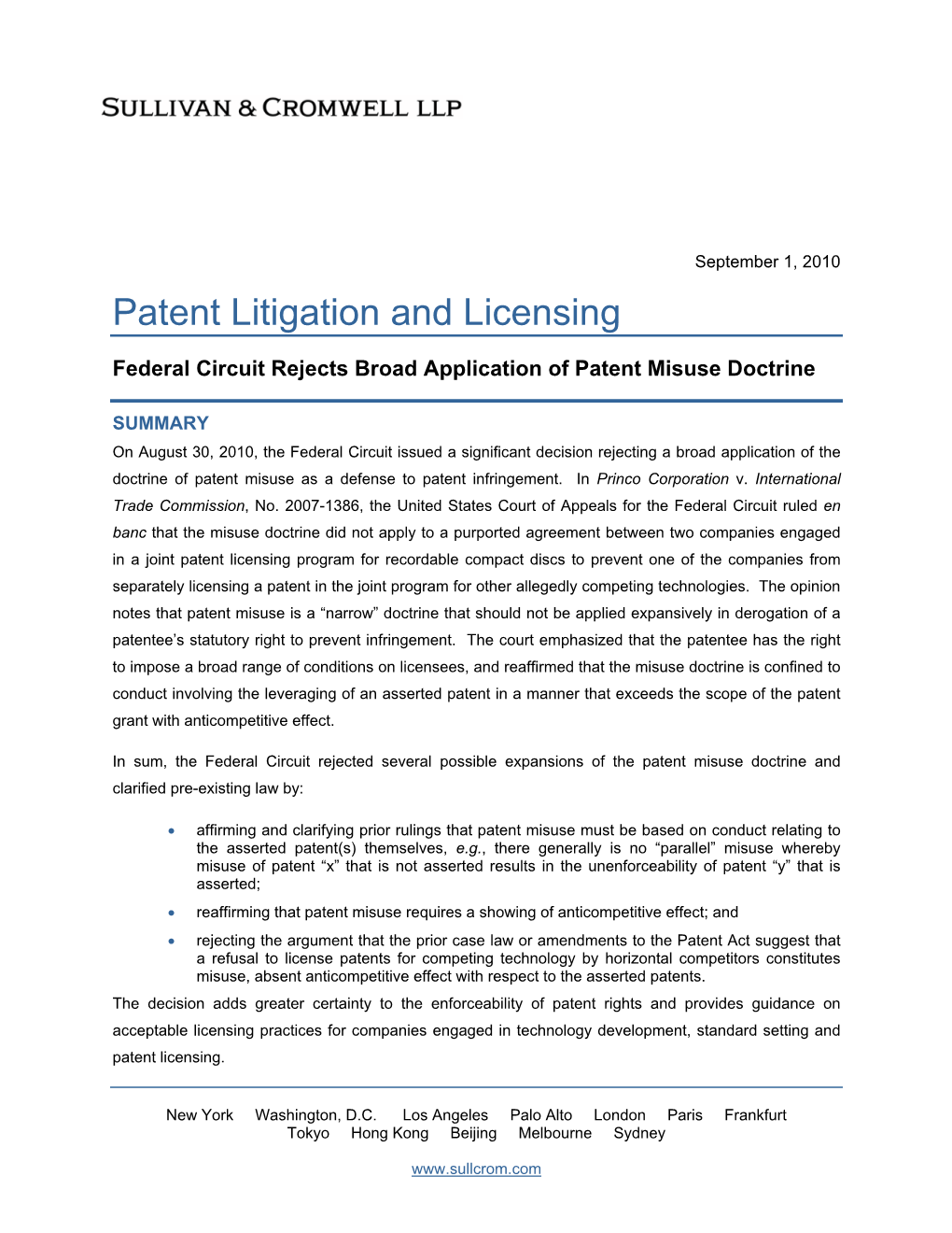 Patent Litigation and Licensing