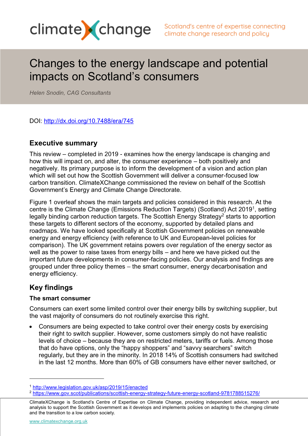 Changes to the Energy Landscape and Potential Impacts on Scotland's
