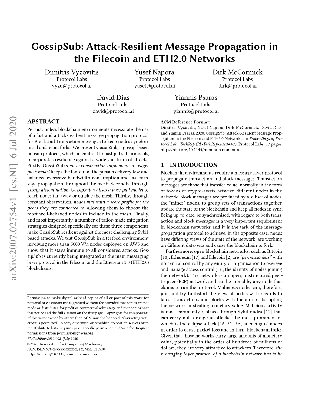 Gossipsub: Attack-Resilient Message Propagation in the Filecoin and ETH2.0 Networks