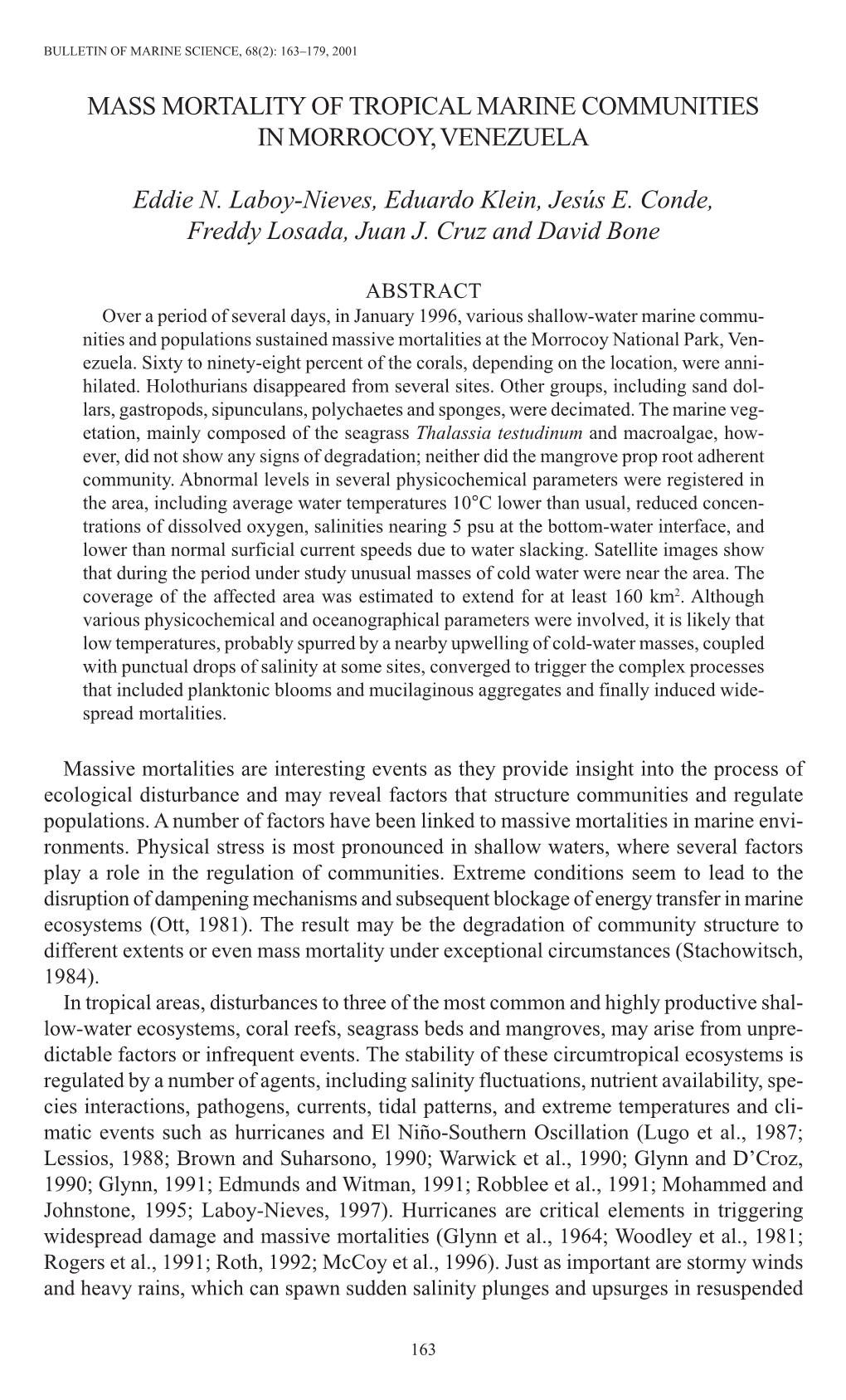 Mass Mortality of Tropical Marine Communities in Morrocoy, Venezuela