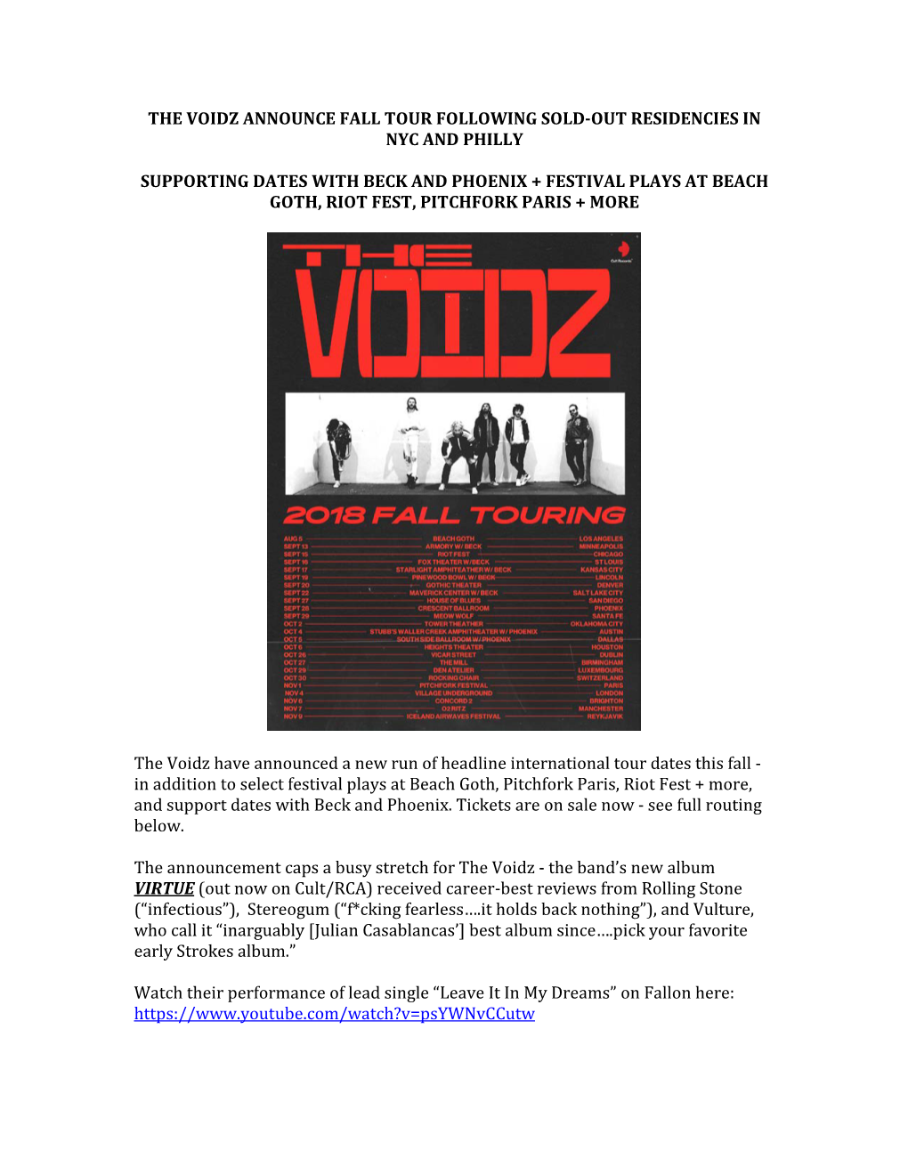 The Voidz Announce Fall Tour Following Sold-Out Residencies in Nyc and Philly