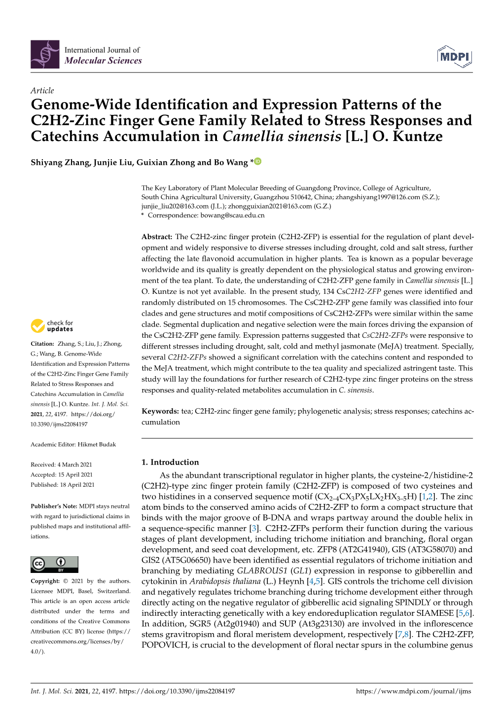 Genome-Wide Identification and Expression Patterns of the C2H2