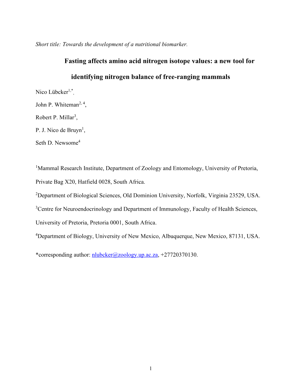 Fasting Affects Amino Acid Nitrogen Isotope Values: a New Tool For