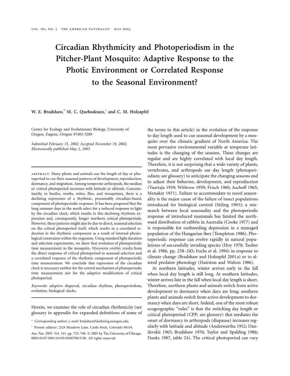 Circadian Rhythmicity and Photoperiodism in the Pitcher-Plant