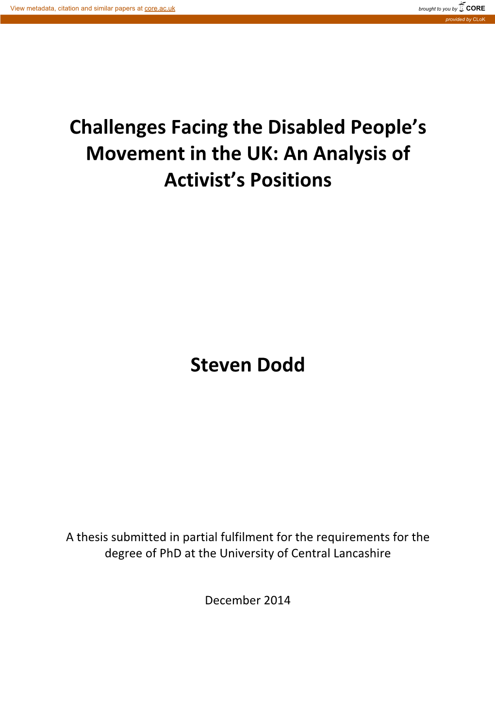 Challenges Facing the Disabled People's Movement in the UK