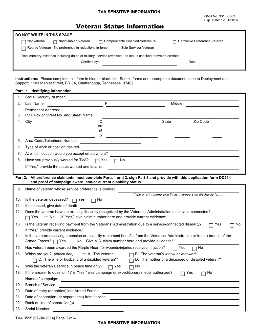 INSTRUCTIONS: Please Complete This Form in Blue Or Black Ink