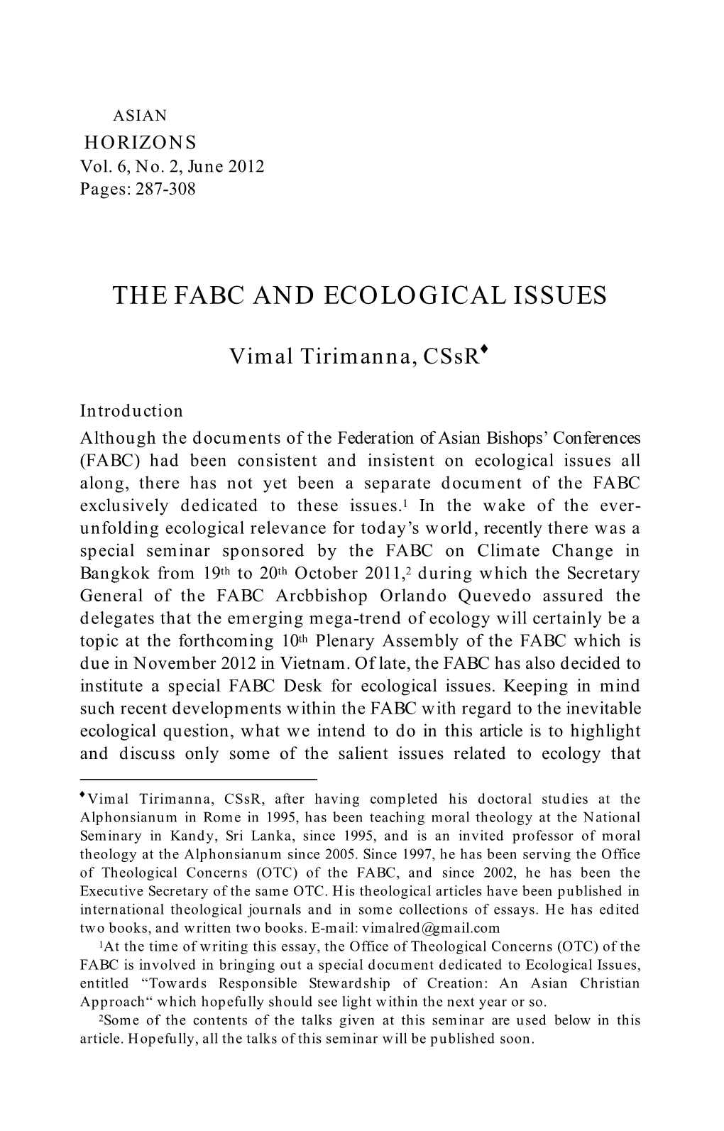 The Fabc and Ecological Issues