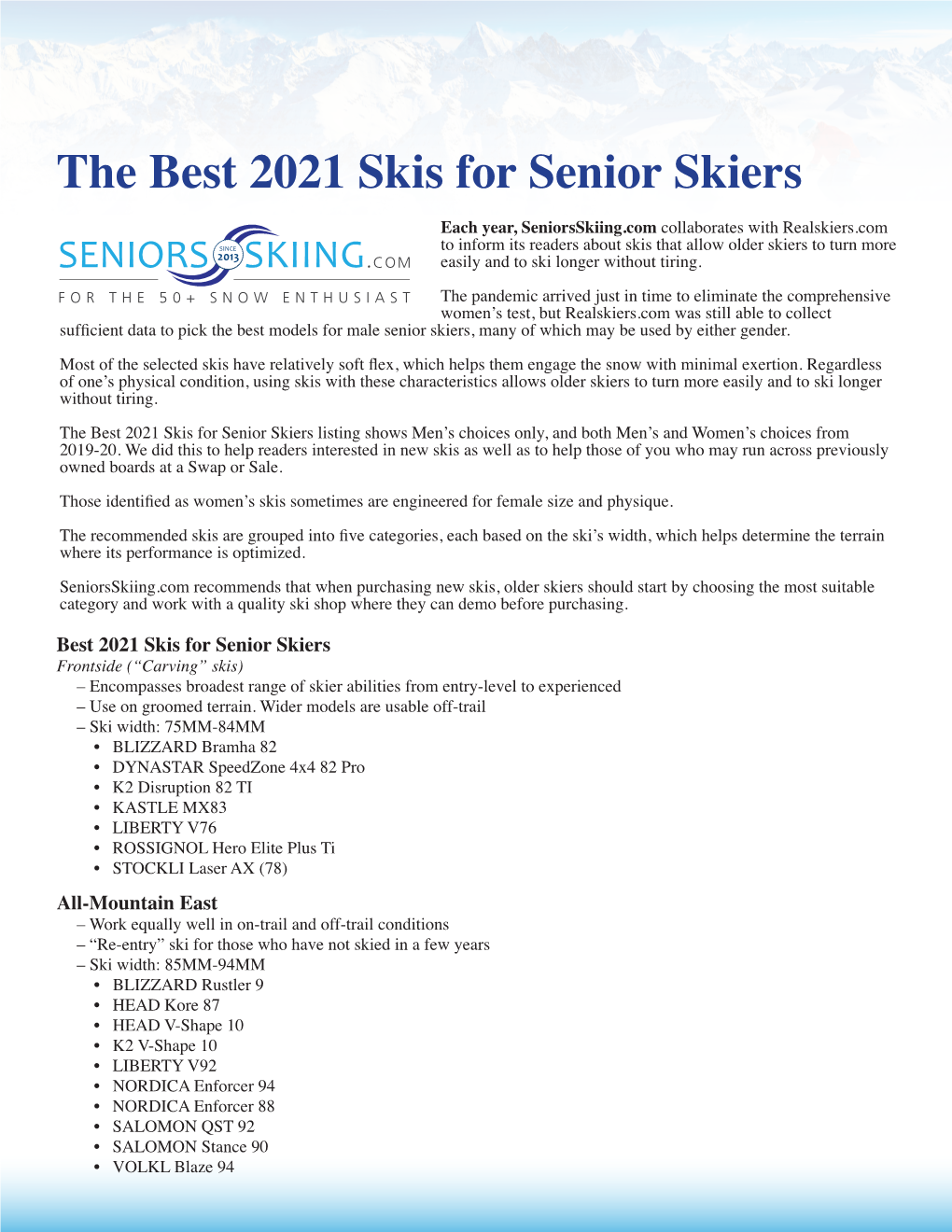 The Best 2021 Skis for Senior Skiers