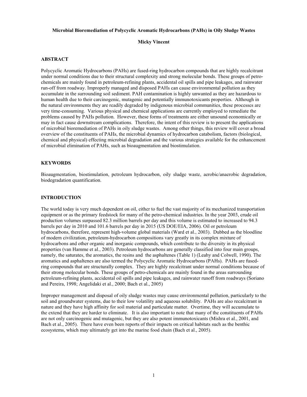 1 Microbial Bioremediation of Polycyclic Aromatic Hydrocarbons