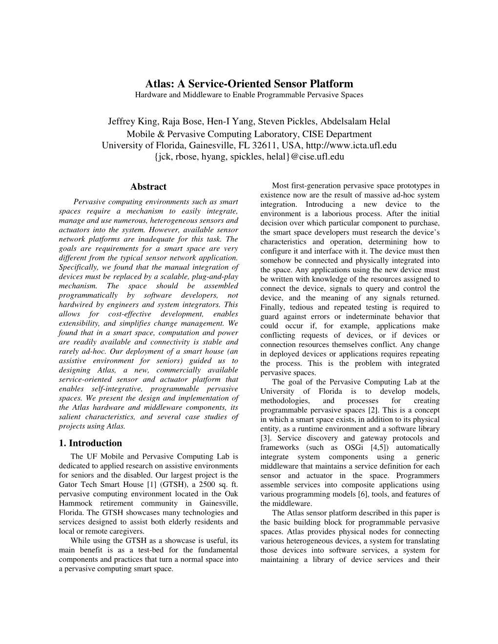 Atlas: a Service-Oriented Sensor Platform Hardware and Middleware to Enable Programmable Pervasive Spaces