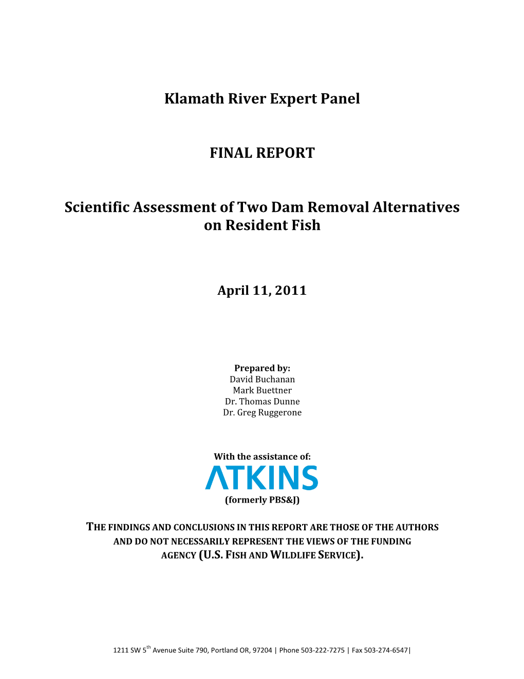 Klamath River Expert Panel FINAL REPORT Scientific Assessment Of