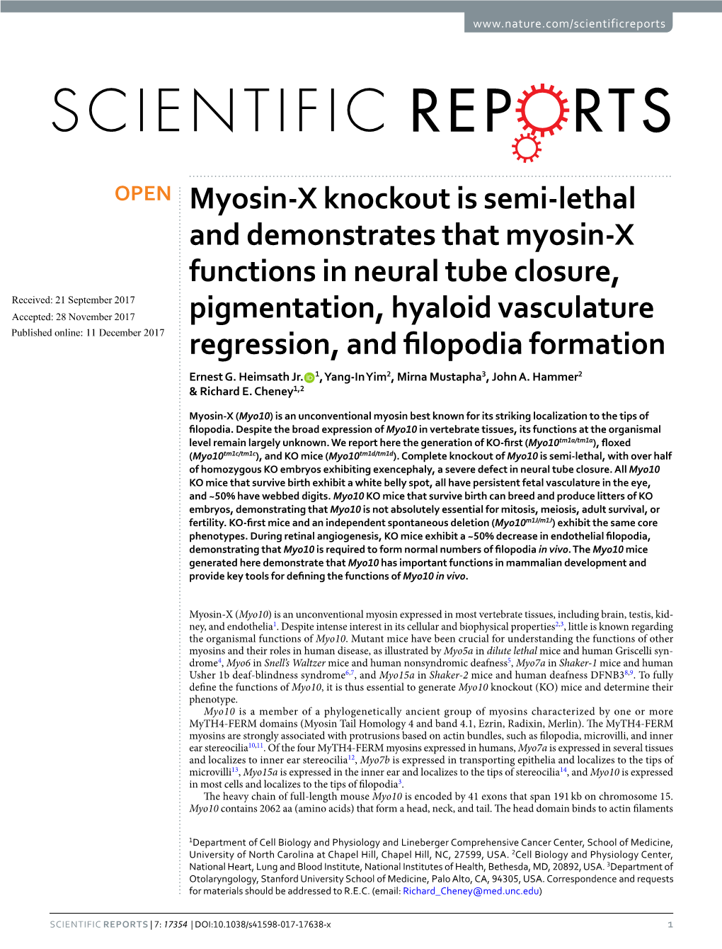 Myosin-X Knockout Is Semi-Lethal and Demonstrates That Myosin