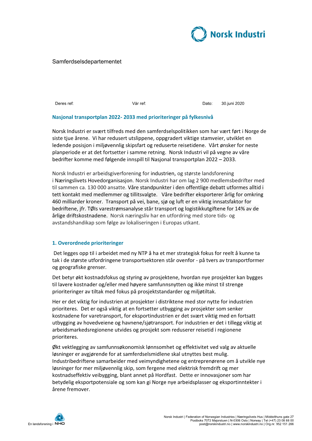 Samferdselsdepartementet Nasjonal Transportplan 2022