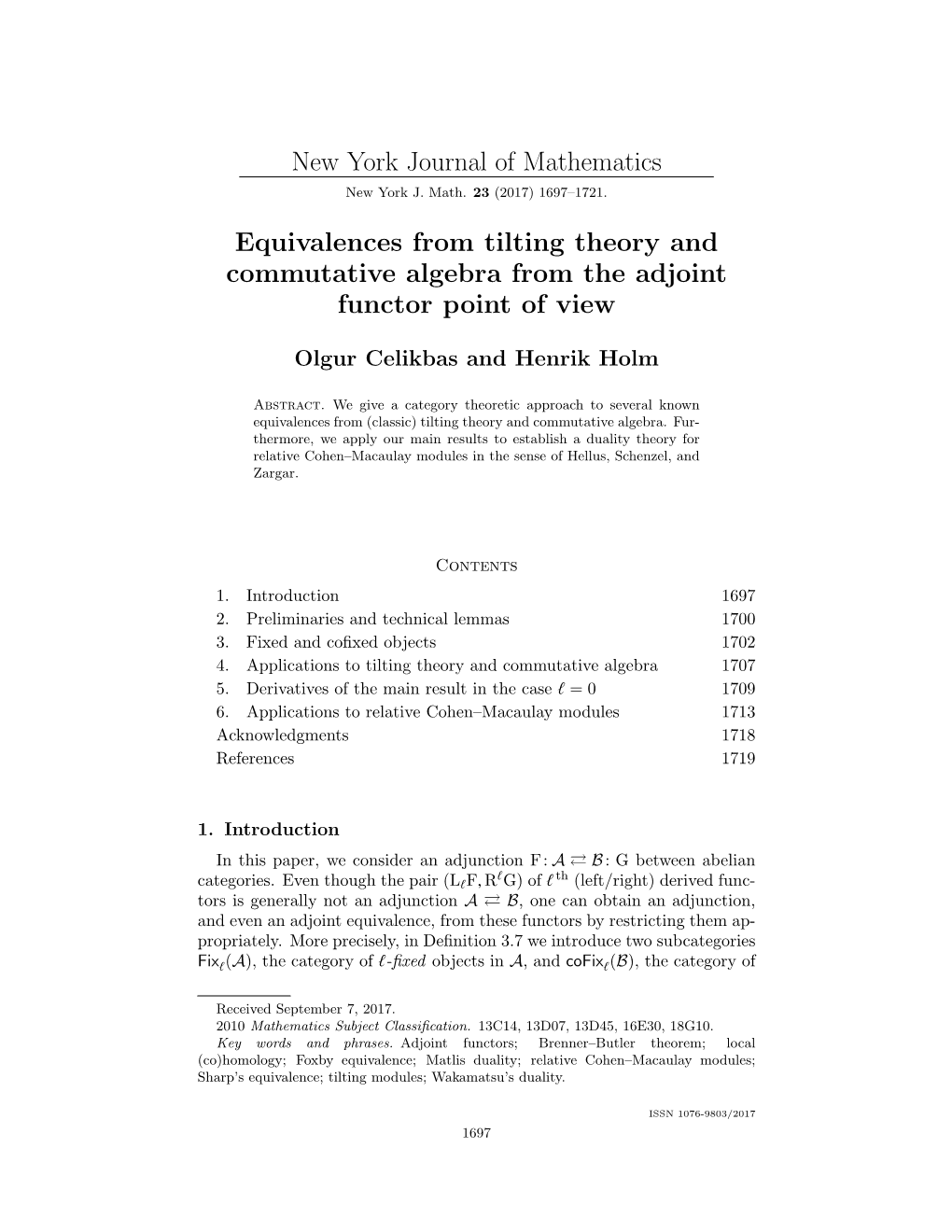 New York Journal of Mathematics Equivalences from Tilting Theory And