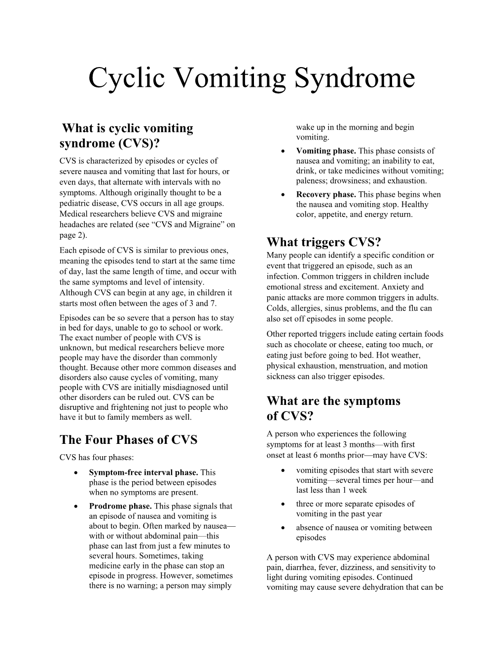 Cyclic Vomiting Syndrome