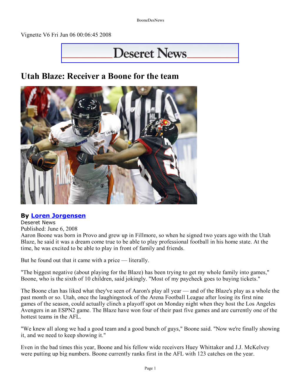 Utah Blaze: Receiver a Boone for the Team