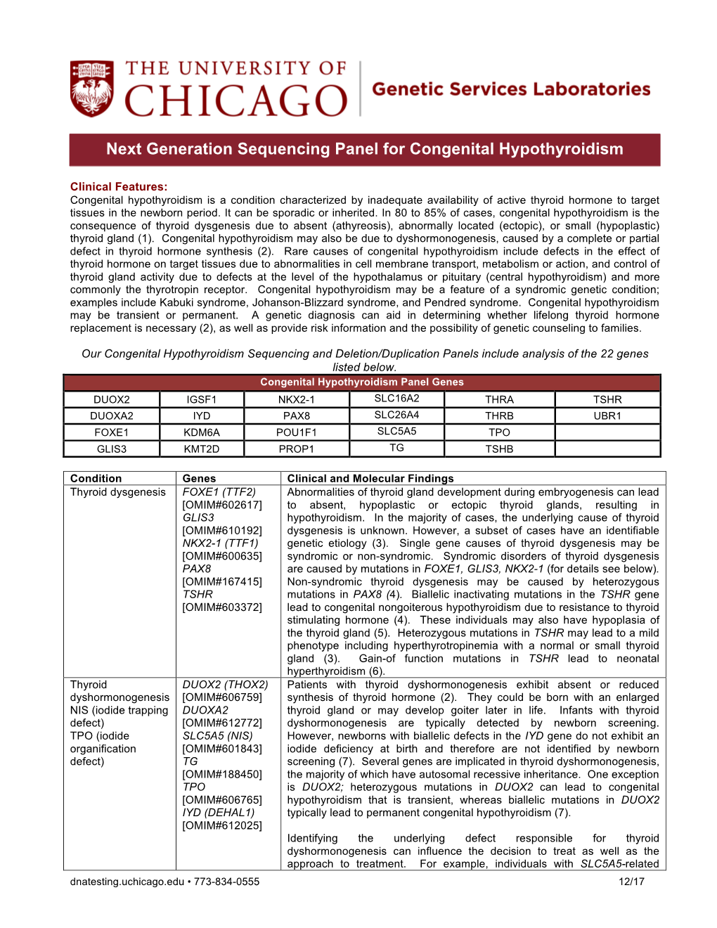 Next Generation Sequencing Panel for Congenital Hypothyroidism