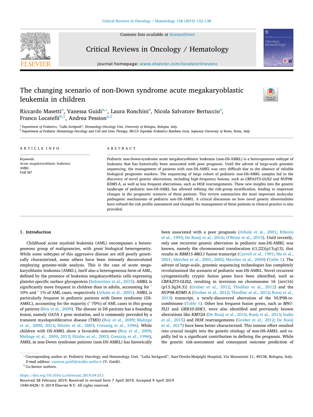 The Changing Scenario of Non-Down Syndrome Acute Megakaryoblastic