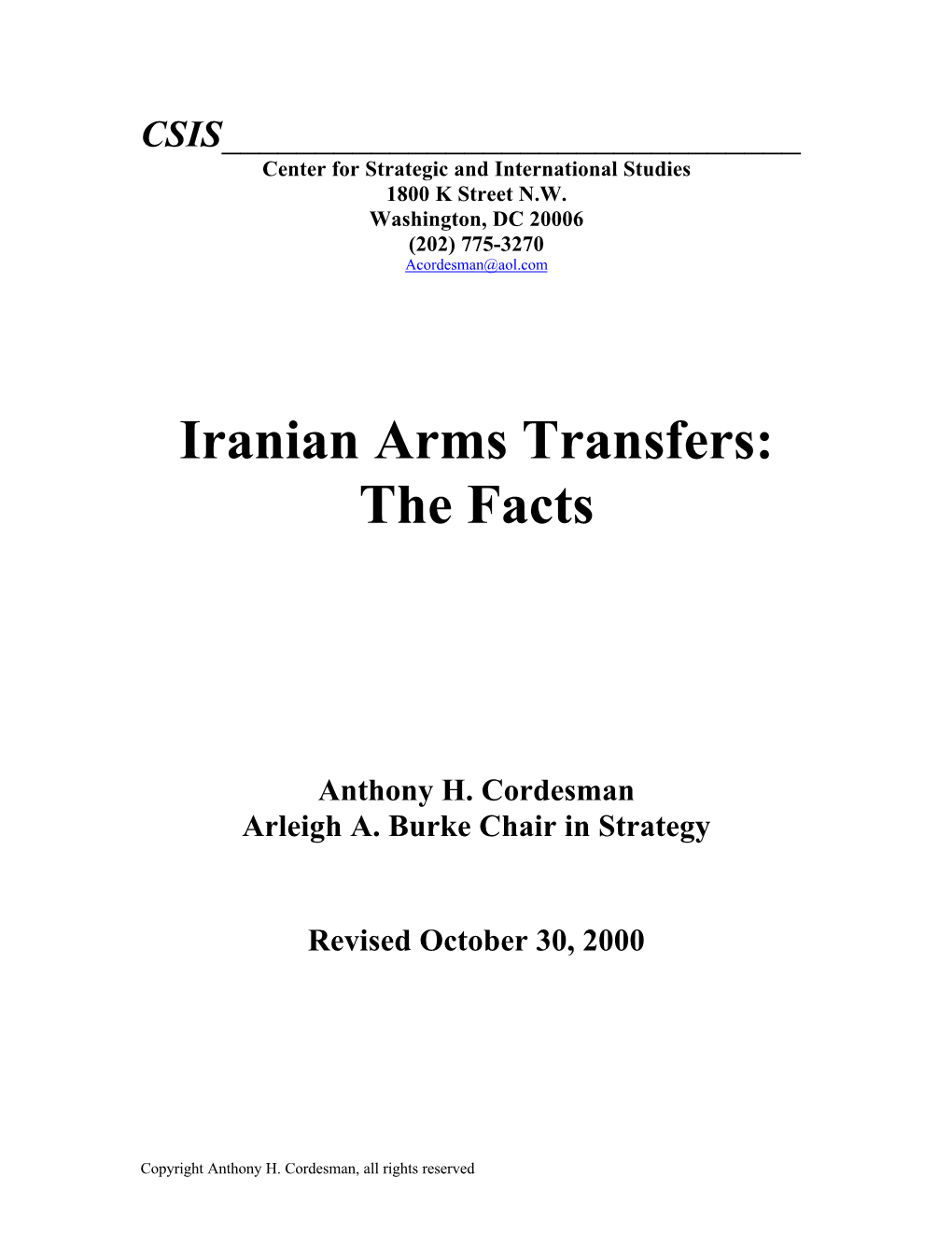 Iranian Arms Transfers: the Facts