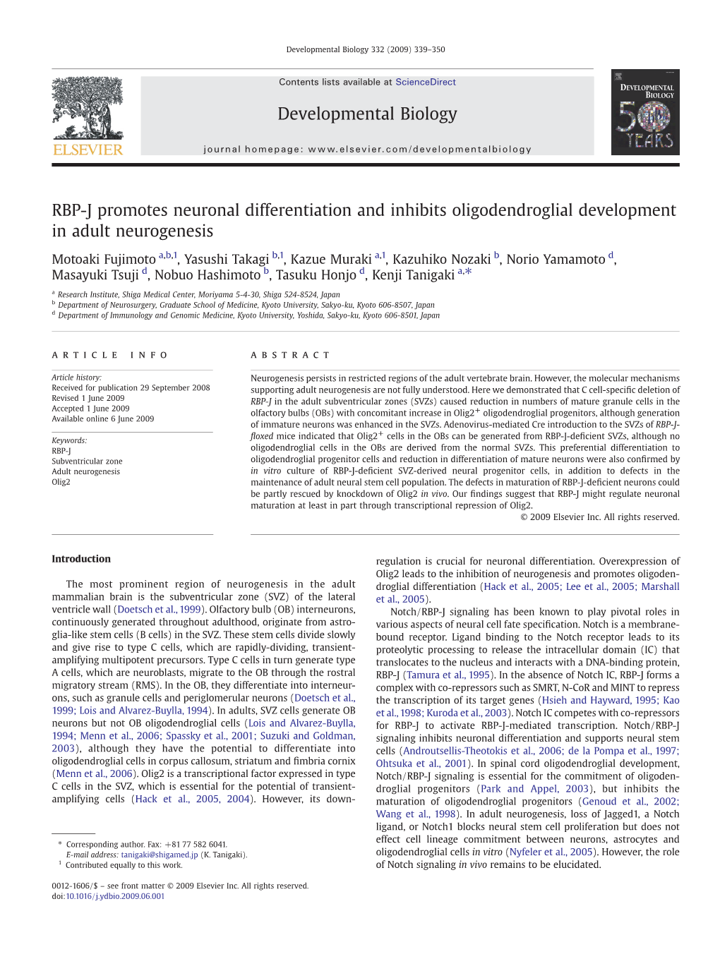 RBP-J Promotes Neuronal Differentiation and Inhibits Oligodendroglial Development in Adult Neurogenesis